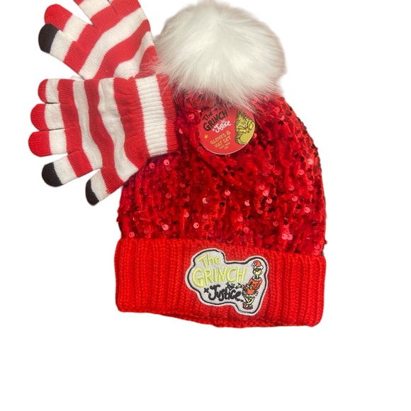 The grinch x justice beanie and gloves red - Picture 2 of 5